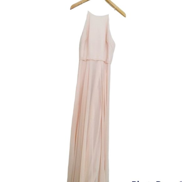 Jenny Yoo Blush Light Pink Luca Bridesmaid High Neck Maxi Dress Gown Size 8 - Picture 8 of 10